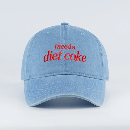 “I Need A Diet Coke” Embroidered Washed Baseball Cap – Adjustable Unisex Sun Hat, Perfect for Leisure, Sports, and Travel