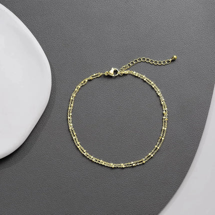 Gold/Silver Ankle Bracelets for Women,14K Gold Anklets for Women Waterproof Beads Anklets Set Layered Anklet Gold Jewelry Gift