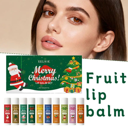 Christmas Themed Lip Balm Set 10pcs Moisturizing Hydrating Lip Balm With Various Flavors Perfect Holiday Gift