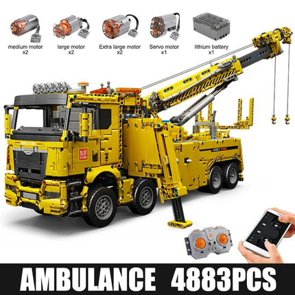 8x8 Road Rescue Truck Crane Building Blocks 4883Pcs Technical Motorized Assembly Bricks Toys For Kids Gifts