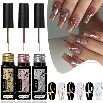 1/2/3pcs Super Bright Mirror Pull Line Graffiti Painting Stripe Gel Nail Polish 5ml Metallic Liner Gel Semi-Permanent Nail Art