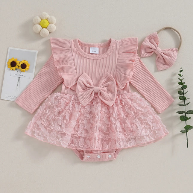 ma&baby 0-18M Baby Girl Romper Newborn Infant Jumpsuit Fall Spring Long Sleeve Lace Ruffle Clothes Headband Outfits