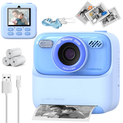 Kids Instant Print Camera 1080P HD Dual Lens Selfie Camera with Flash 3 Rolls Paper 2.0" Screen Games Digital Camera for Boys