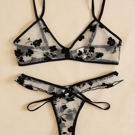 2026 Summer Women Lace Bra Set See-Through Sexy Lingerie Thin Strap Underwear Suit Floral Print Stylish Bralettes Корсет Женский