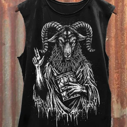 Neutral Tank Retro Satan Curse Sheep 3D Printed Tank Top Punk Style Street Fashion Casual Men's Tank Top Plus Xs-5XL