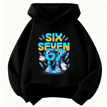 Funny Six Seven Italian Brainrot 67 Number Graphic Print Hoodie Boy/Girl Long Sleeved Kids Comfortable Sweatshirt