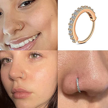 Stainless Steel Cubic Zircon Fake Nose Ring for Women Round Cartilage Tragus Helix Ear Nose Piercing Falso Body Jewelry