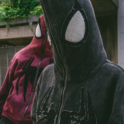 Y2k clothing zipper warm Harajuku punk grunge Women Spider web Red hoodie sweatshirt Hip hop sweatshirt Hoodie interesting 2023