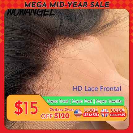 Wow Angel 13x6 HD lace Frontal Invisible HD Transparent Lace Melt Skins Straight 13x4 HD Lace Only Human Hair Remy Pre Plucked
