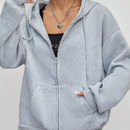 New Solid Zipper Hoodie Women Warm Fleece Hoodies Autumn Casual Hoody Street Pocket Sportswear Oversized All-Match Female Veste