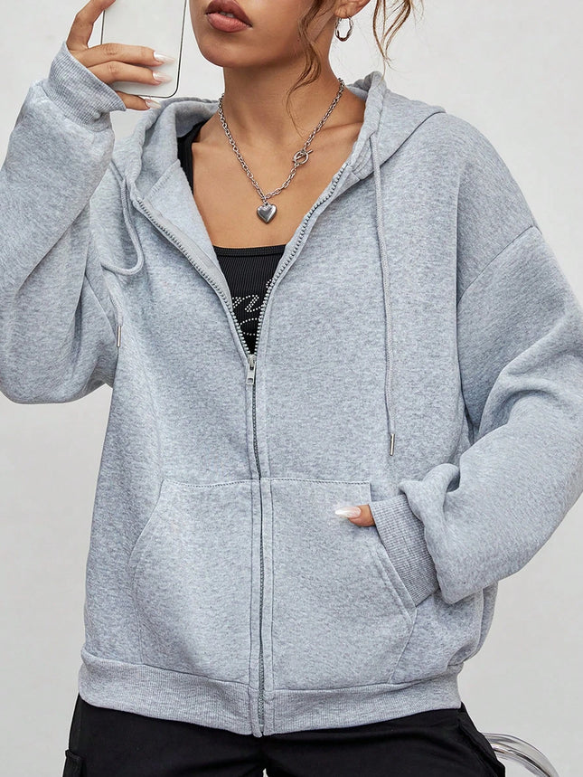 New Solid Zipper Hoodie Women Warm Fleece Hoodies Autumn Casual Hoody Street Pocket Sportswear Oversized All-Match Female Veste