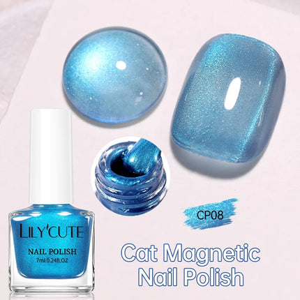 LILYCUTE 7ml Silver Glass Cat Magnetic Nail Polish Pink Colorful Shining Effect Nail Art Varnish No Need Lamp Air Dry
