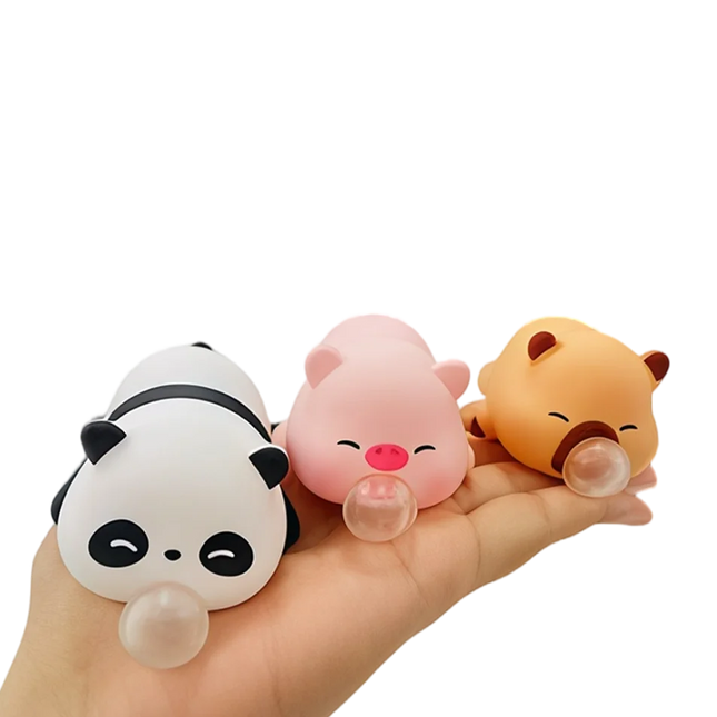 2026 New Cute Animal Bubble Blowing Squishy Toy Stress Relief Squeeze Toy Panda Pig Fidget Toy Slow Rebound Desk Decor Gift
