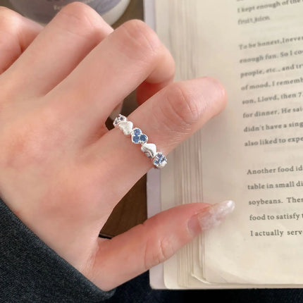 PANJBJ 925 Sterling Silver Four-pointed Star Shining Zircon Ring High-end Personalized Opening Adjustable Jewelry