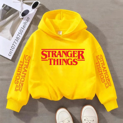 Cartoon-style Children's Hooded Shirt - 3-14 Years Old - Weird Tales Characters Print - European/American Retro Warm Jacket