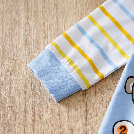 Newborn Baby Clothes cotton 0-12 Months blue Flying bear stripe print Spring and autumn Long Sleeve unisex Kids Jumpsuit Pyjama