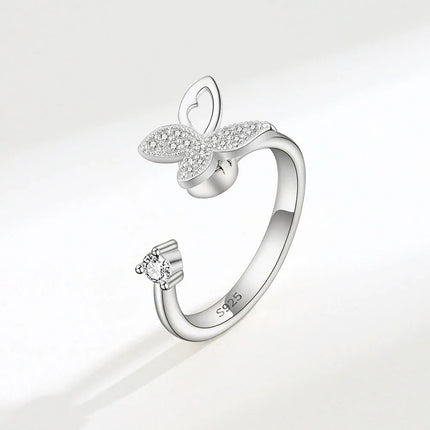 VENTFILLE 925 Sterling Silver Moon And Stars Zircon Rotatable Ring For Women Gift Diamond Relieve Stress Ring Jewelry Wholesale