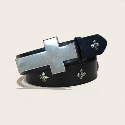 Studded Belt For Men and Women Y2K Belt Metal Punk Rock Style Rivet Plus Size Leather Belts with Cross Rivet for Jeans Pants