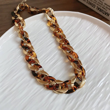 3 Pcs Coffee Leopard Printed Interlocking Dangle Earrings Collarbone Necklaces Bracelets Vintage Premium Elegant Accessory Sets