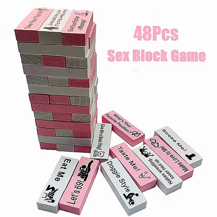 48Pcs Sex Block Game Wooden Block Tower Game Sexual Position Valentine Tumbling Tower Stacking Games Night Party Sex Toys
