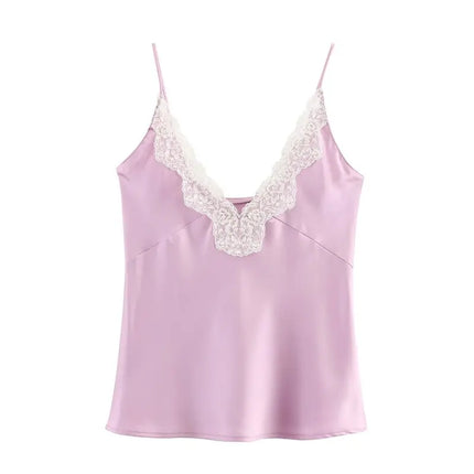 Women's Lace Decorative Strap Top Silk Satin Feel Versatile 2024 Autumn New Style Fashion Outerwear Regular Length