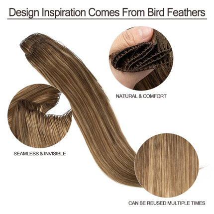 VADES Invisible Feather Hair Extensions Human Hair Long Straight Hair Extension Natural Sew In Microring Hair Weft  for Women