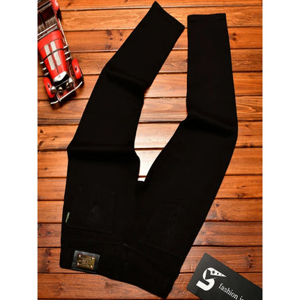 2025Autumn Fashion Simple Black Jeans for Men Trendy Embroidery Print Design Korean Style Stretch Slim Fit Skinny Pants
