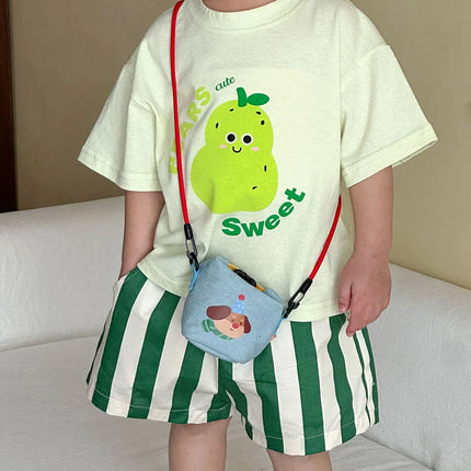 MILANCEL New Summer Kids Clothes Set 1-9T Girls Cartoon T-shirt+Striped Shorts Cotton Loose Boys Tee Suit Children Outfit 2PCS