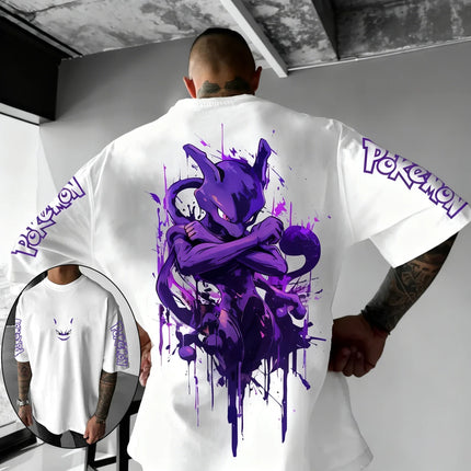 2026 Summer Pokemon Starter Ink Wash Double Sided Print T-Shirt, 100% Cotton Loose Casual Oversized Tee for Adults & Kids Y2k