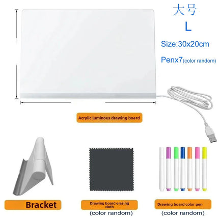 LED Drawing Board DIY Acrylic Board with Colour Pens LED Note Board Kid Drawing Toy Luminous Blackboard Wordpad with Night Light
