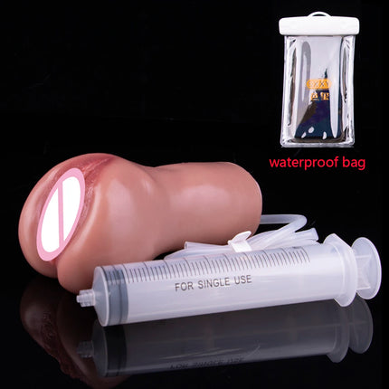 FAAK Soft Silicone Squirting Pocket Pussy Stroker Ejaculation Male Masturbator Realistic Vagina Clit  Anal Sex Toys For Men