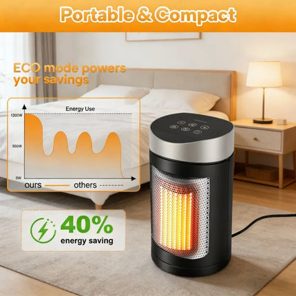 Portable 1500W Electric Space Heater Gold With Remote Control Tip Over Protection For Indoor Use Fast Heating Safety