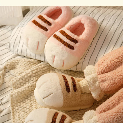 Winter Couple Cat Paw Slippers, Plush Fleece Lined Thick Thermal Home Shoes, Non-Slip Indoor/Outdoor Unisex Anti-Cold House Slid