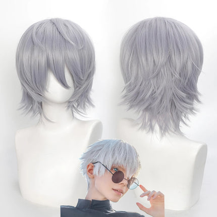 Cospaly Wigs Unisex Anime Wig 12cm/ 4.7 Inch Short Hair Wig Universal Costume Synthetic Wig with Bangs + Cap,for Party Festivals
