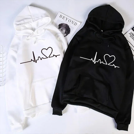 Women Casual Hoodies Heartbeat Print Men's women's Loose Hoodies Couple Sweatshirts Fashion HipHop Sweatshirt Harajuku Unisex