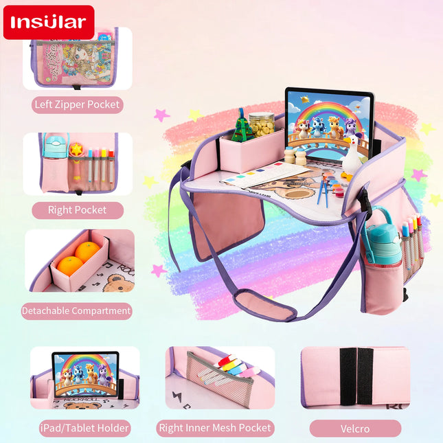 Child Travel Tray for Car Seat Waterproof Storage Mesh Pocket Large Capacity Painting Board Portable Safety Seat Vehicle-mounted