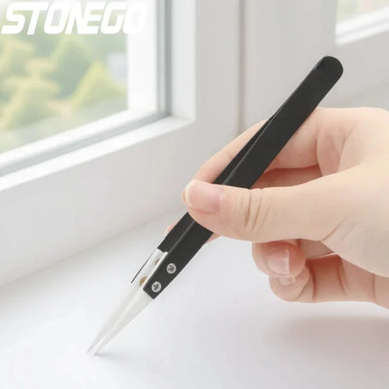 Stainless Steel Ceramic Tip Tweezers Antimagnetic High Temperature Resistant Non-Conductive Precision Tool for Professionals