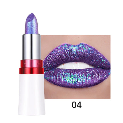 Radiation Metallic Blue Purple Chameleon Lipstick Glitter Diamond Color-Changing Green Lip Gloss Pearl Shine Charming Makeup