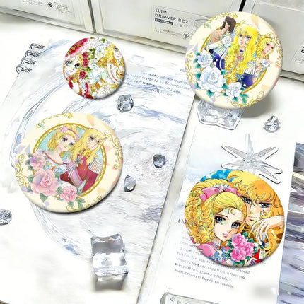 manga art anime Rose of v-Versailles Lady Oscar round Badge Laser Style Peripheral Lapel Pins Goods Tinplate Brooch﻿ bag decor
