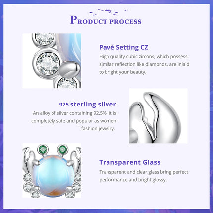 BAMOER 925 Sterling Silver Dreamy Ocean Series Dazzling Crab Beads Seahorse Pendant Charms for Women Bracelet and Necklace DIY
