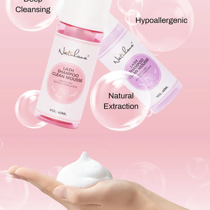 NATUHANA 60ml Gentle Lash Cleansing Mousse No Irritation Eyelash Shampoo for Extensions Grafting Makeup Remover Glue Cleanser