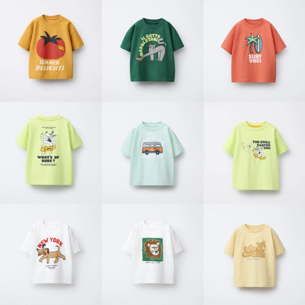 Simple All-Match Base Shirt New Short Sleeve Lovely Round Neck T-Shirt Thin Pure Cotton Clothes Boys And Girls Loose Casual Wear