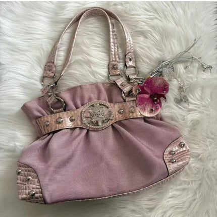 Luxury Women Rivet Handbag,Y2k Girls Metal Studded Underarm Shoulder Bag,Niche Belt Buckle Commuter Chic East-West Tote Bag