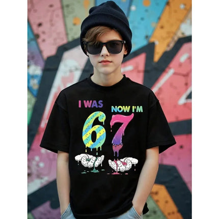 Fashion Funny 67 Six Seven Number Print Summer Comfortable Children's Short Sleeved Shirt Kid Cotton T-shirt Boy Current Tee Top