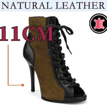 Women Heels Lace-up Black Apricot Boot Stilettos Jazz Dance Lady Shoes For Latin Dancing Outdoor Sexy Stilettos Natural Leather