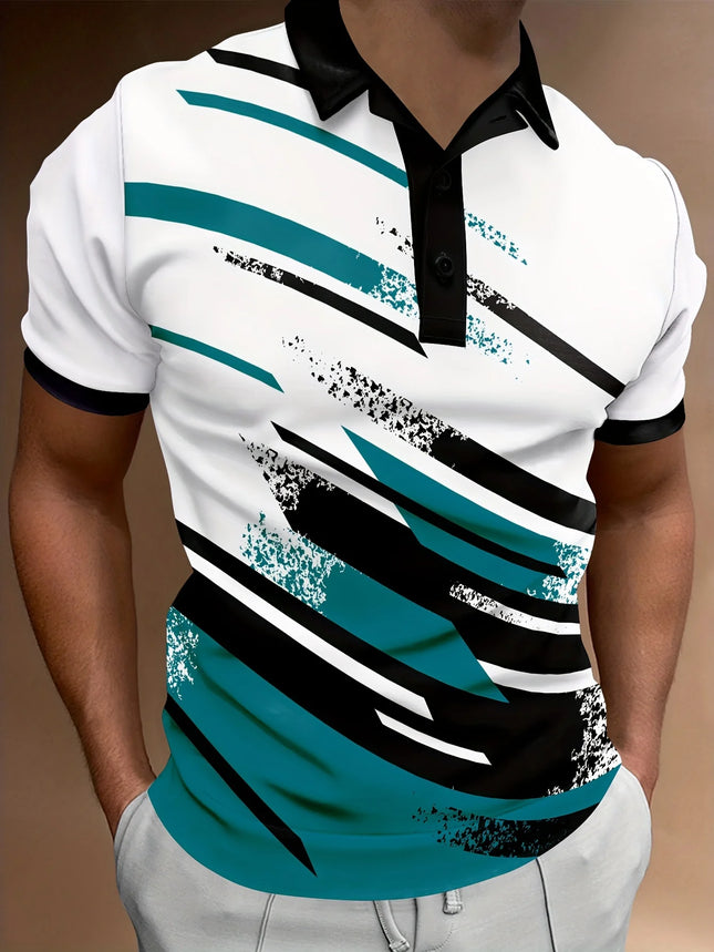 Men's Polo Shirts 3D Digital Pattern Casual Button Up Short Sleeve Shirt Breathable Comfortable Top for Everyday Unisex Tops