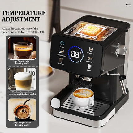 Semi-Automatic Espresso Machine 110V-240V | 15Bar Professional Italian Coffee Maker with Milk Frother & Steam Wand | Compact for