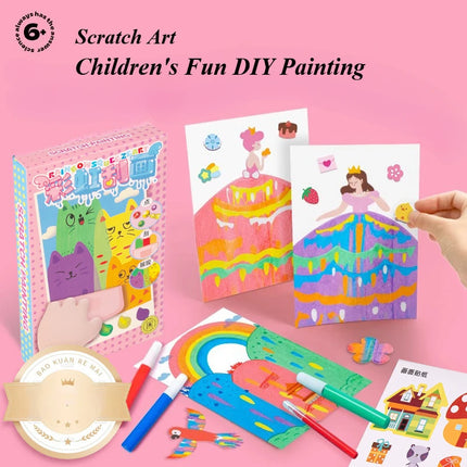 Rainbow Scratch Painting Set Color Scratch Off Pictures Children DIY Artwork Postcards Boys Girls Fun Craft Drawing Toys