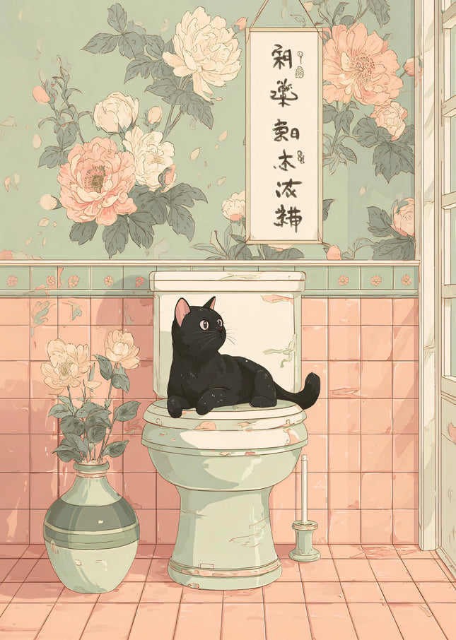Japandi Black Cat Poster Minimalist Asian Cat Prints Canvas Painting Minimalist Japanese Wall Art Pictures Home Room Decoration