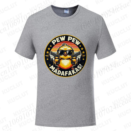 Pew Pew Madafakas Men's T-shirts Cute Chick Funny Graphic Tops Summer Short Sleeve Tees Trendy Streetwear Male Oversized Clothes